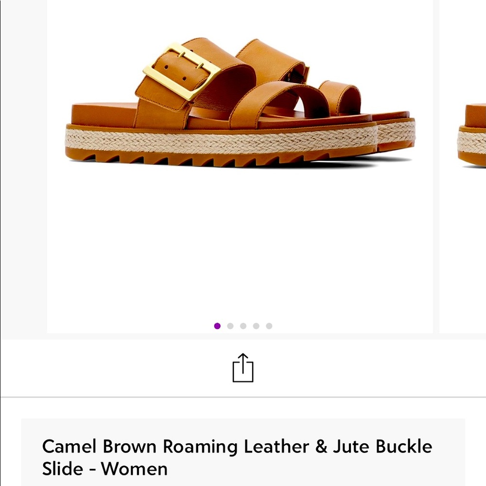 SOREL camelbrown leather & jute buckle slide